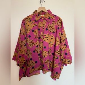 Farm Rio Pink Banana Print Square Blouse sz M (fits up to XXL)